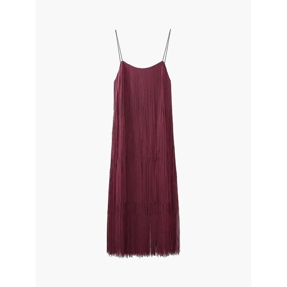 COMMENSE Florence Fringed Open Back Short Dress Burgundy size L/8-10 - Picture 5 of 7